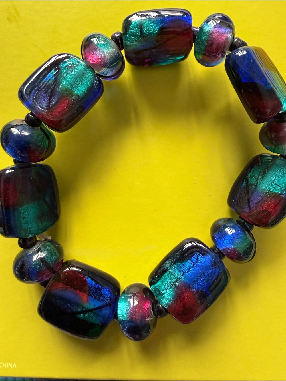 Iridescent Multicolor Glass Bead Stretch Bracelet